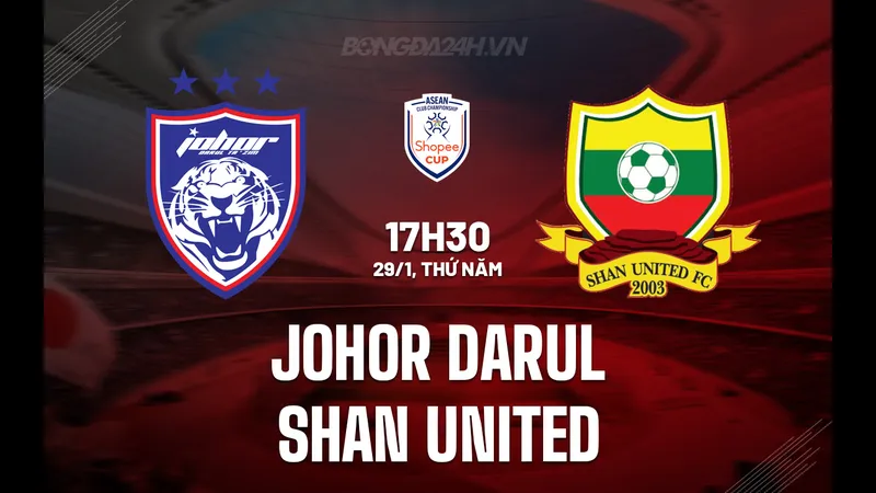 Cầu thủ Johor DT và Shan Utd tranh chấp quả bóng